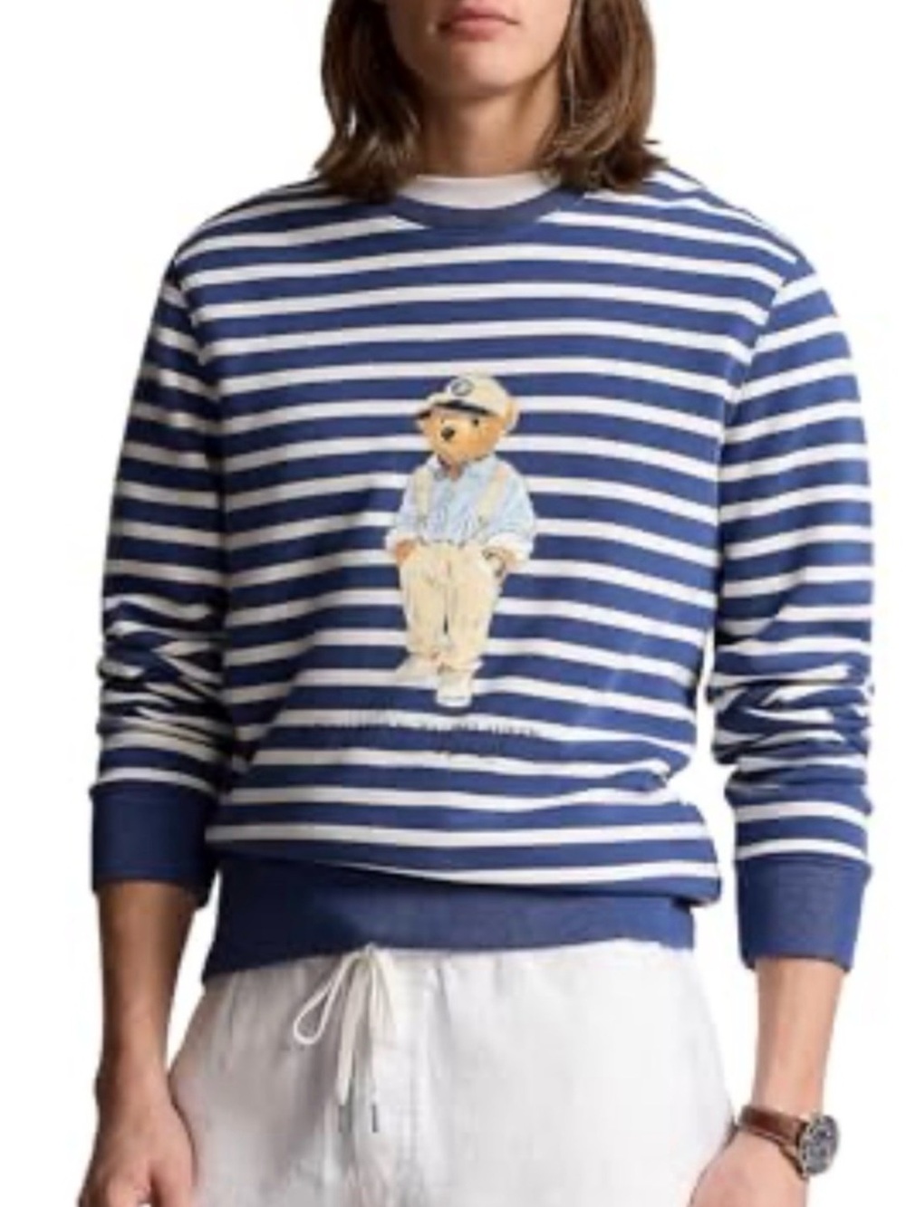 Polo by Ralph Lauren Navy and White Striped Bear Sweatshirt